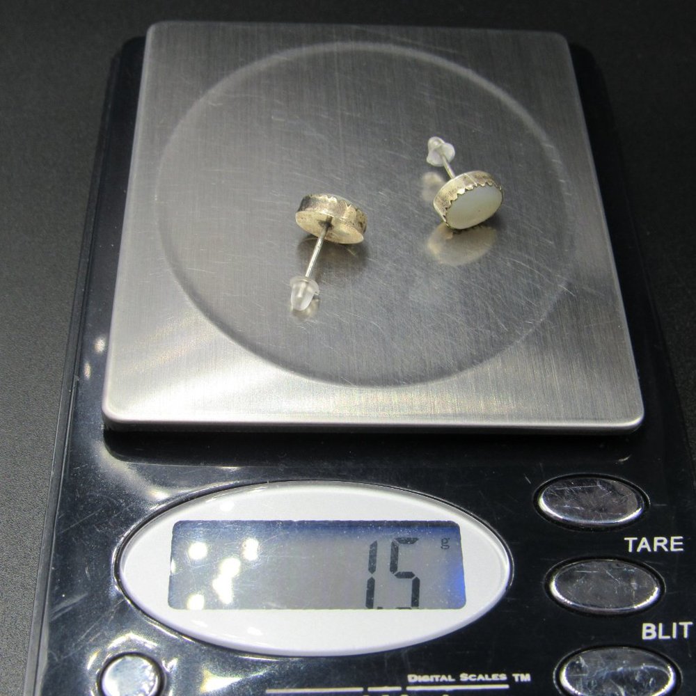 Sterling Silver Rustic Oval White Shell Stud Earr… - image 7